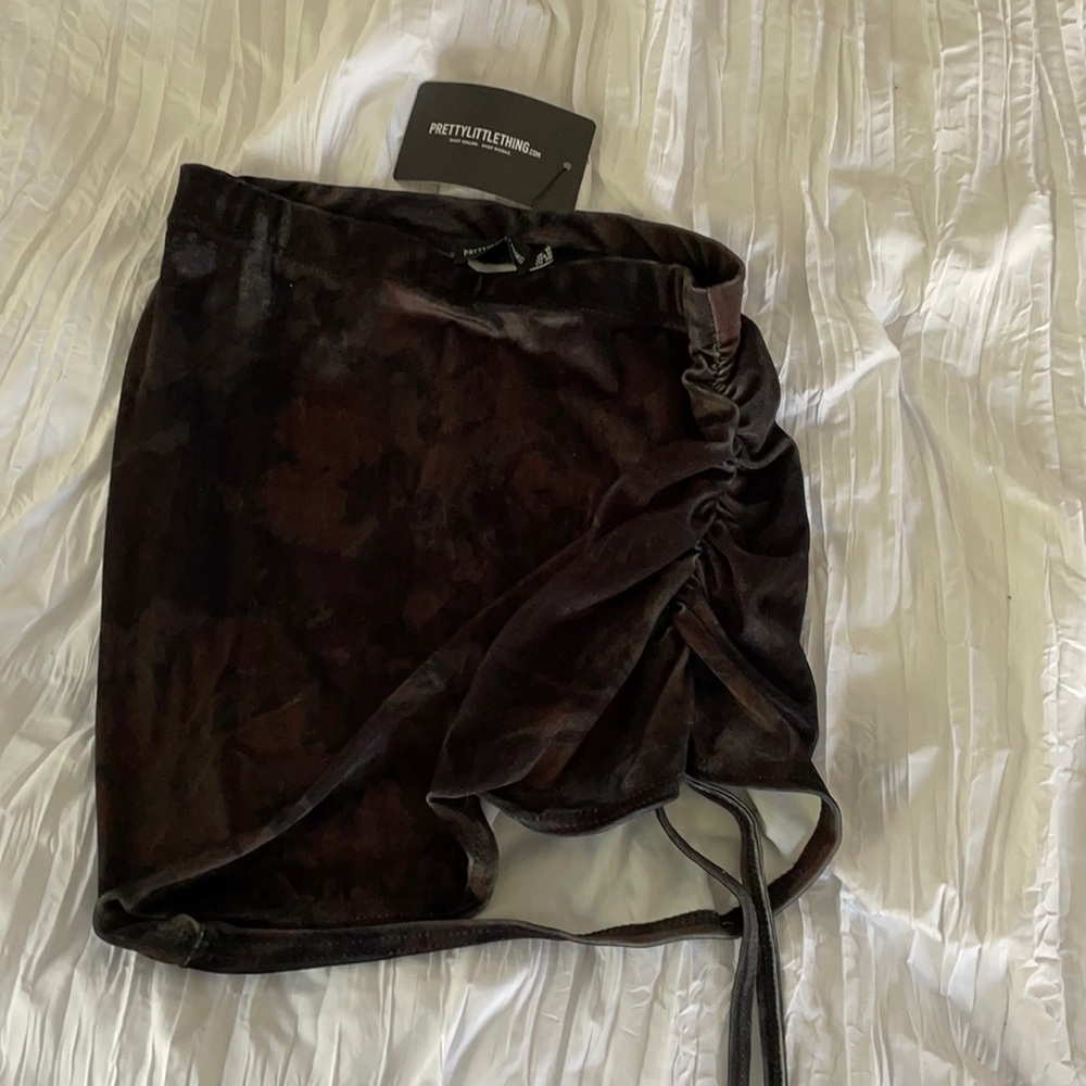 PLT Black Velvet Tie Dye Ruched Side Skirt
